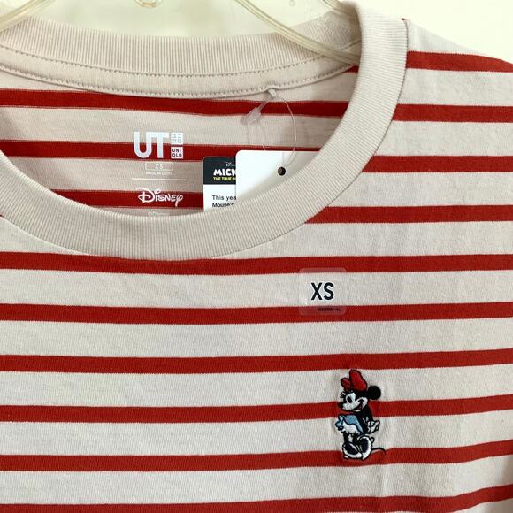 Uniqlo x Disney Minnie Mouse Embroidered Striped T-shirt in Red/Cream - Picture 6 of 9